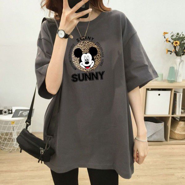 Grey t-shirt women's short sleeved summer Korean loose fitting oversized student buttocks casual top