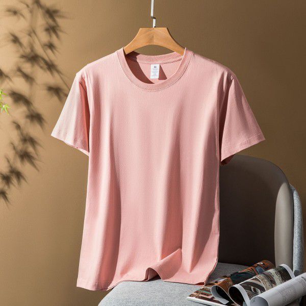 Thick Short Sleeve T-shirt for Men and Women Combed Pure Cotton Spring/Summer Solid Color Loose Half Sleeve Underlay Shirt