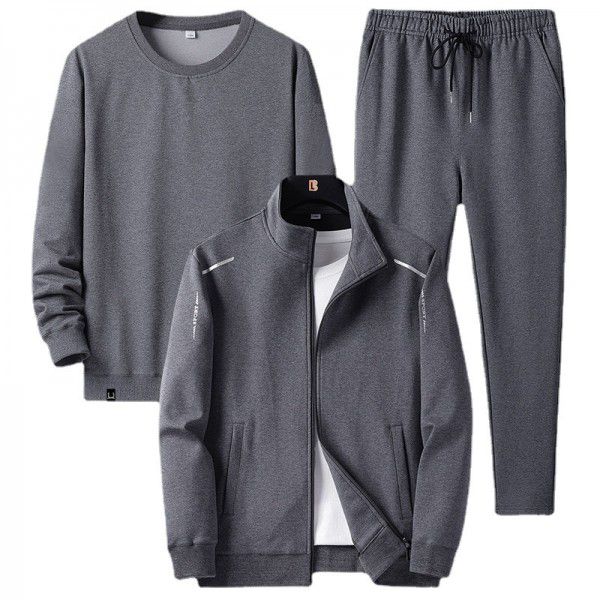 New men's spring and autumn sportswear suit middle-aged father's loose sweater three-piece large casual coat 