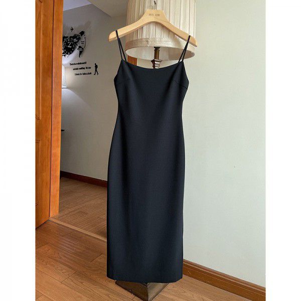 French suspender dress, spring/summer new style with side slit and long skirt trend