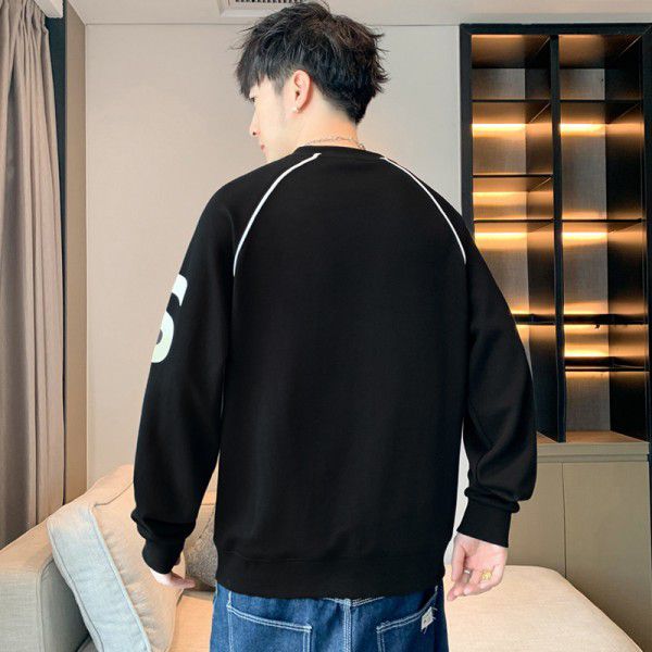 Long sleeved men's sweater, spring and autumn trendy brand, loose and versatile couple top, bottom shirt, man