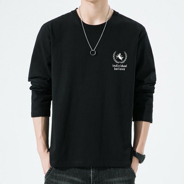 Autumn New Men's Pure Cotton Long sleeved T-shirt Loose trend T-shirt Bottom casual men's clothing