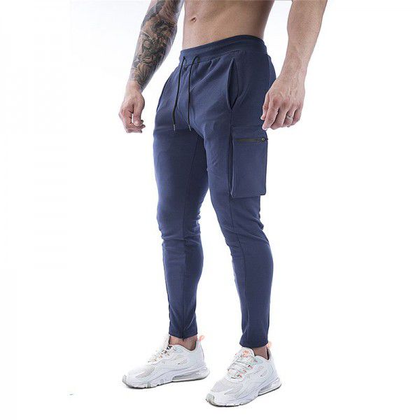 Men's sports pants stretch cotton casual small leg large zip pocket men's pants 