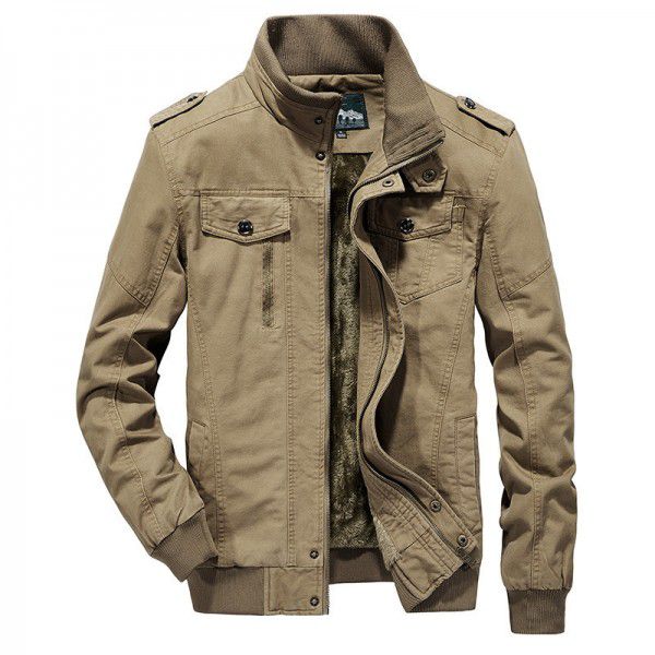 Men's winter new thickened jacket with simple stand up collar and multiple pockets for warmth. Men's cotton jacket
