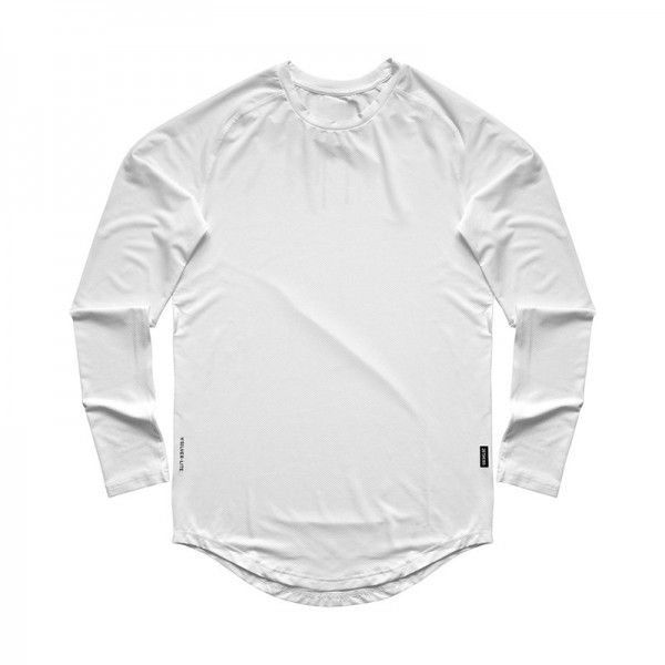 Men's spring and autumn long sleeved t-shirt, men's youth mesh solid color round neck t-shirt, quick drying sports men's bottom shirt