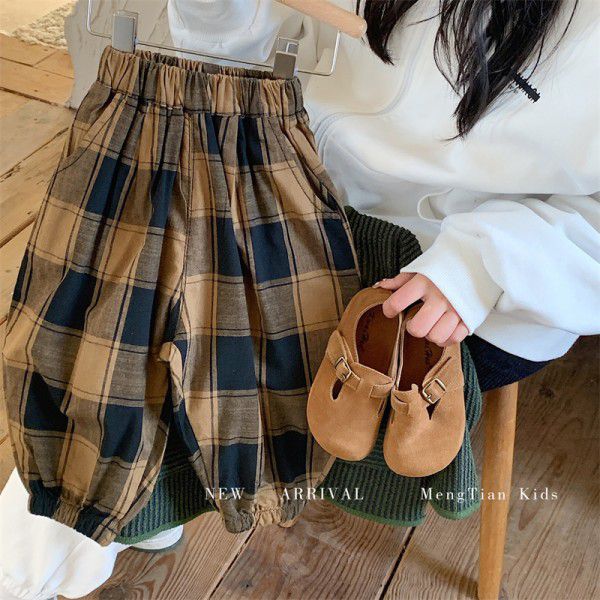 Spring and Autumn New Children's Pants Children's Korean Checkered Pants Men's Fashion Spring and Autumn Leisure Pants 