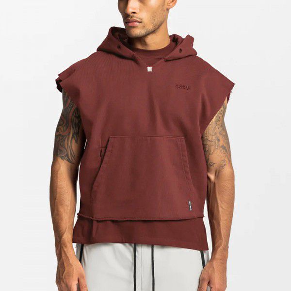 Spring and autumn men's hoodies, youth sports hoodies with multiple pockets for sweat absorption, breathability, and casual vest