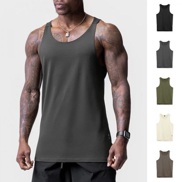 Men's sports vest, summer oversized printed round neck vest, men's solid color fitness sleeveless camisole