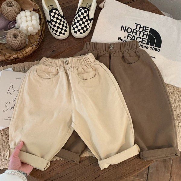 Boys' Japanese Spring and Autumn New Children's Cotton Pants for Children's Pants, Girls' Casual Pants, Solid Color, Fashionable 