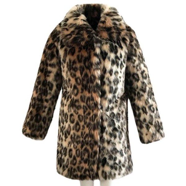 Women's fur coat, fashionable women's clothing, medium length leopard print artificial fur coat, winter thickened warm windbreaker