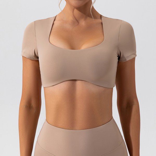 Yoga suit short sleeved women's navel exposed running sports top women's quick drying naked fitness short sleeved T-shirt