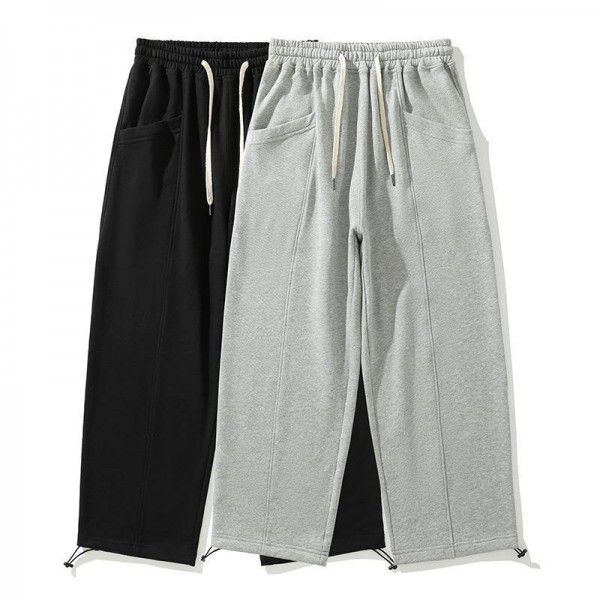 Autumn New Solid Color Jiming Line Decorative Loose Pants Japanese Retro Straight Leg Casual Pants for Men