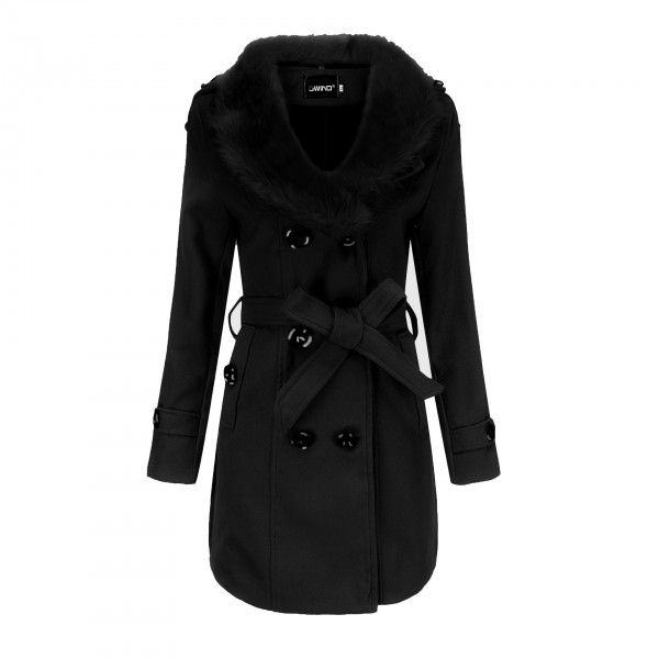 Coat, women's medium length, women's windbreaker, winter clothing, Korean version, large woolen collar, double-sided fabric 