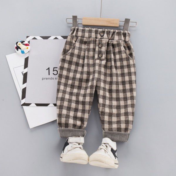 Boys' Pants Checkered Autumn New Children's Spring Autumn Casual Pants Western Pants Baby Pants Thin Fashionable 