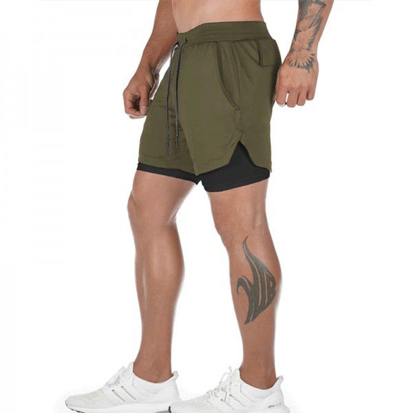 Men's summer men's sports shorts, European and American large size quick drying double layer shorts, men's running training basketball pants