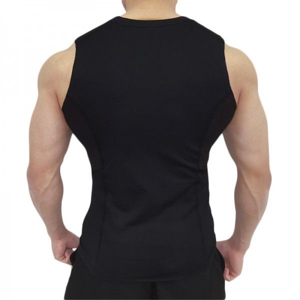 Summer men's fitness vest, solid color wide shoulder small neckline sports vest, men's milk silk quick drying tight fitting suit