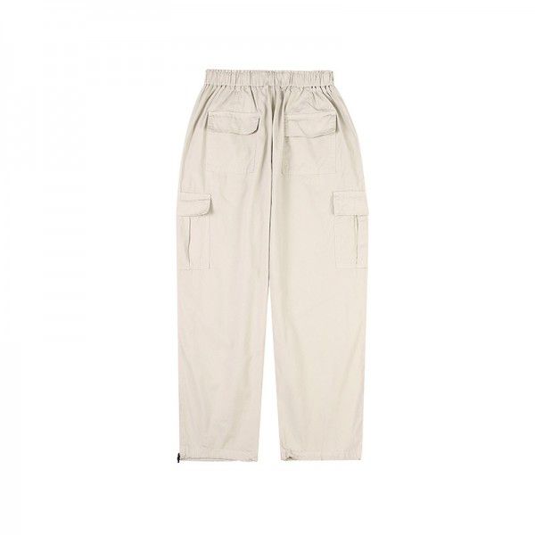 Autumn new men's solid color multi pocket straight leg pants retro casual pants for men