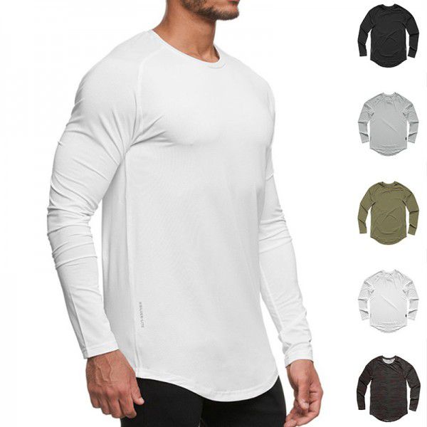 Men's spring and autumn long sleeved t-shirt, men's youth mesh solid color round neck t-shirt, quick drying sports men's bottom shirt