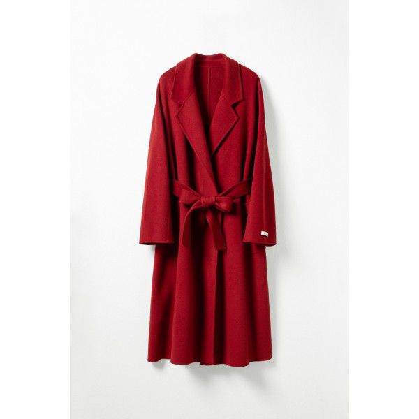 Double sided bathrobe style lace up coat winter new product loose and elongated wool coat for women
