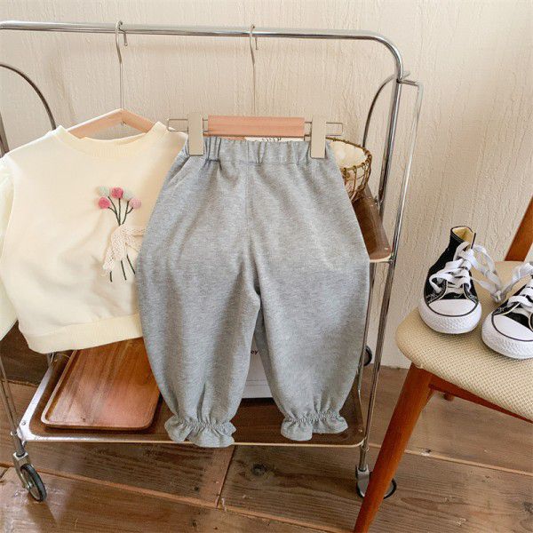 Children's casual pants Spring and Autumn Korean version Girls' embroidered leggings Baby retro pants 