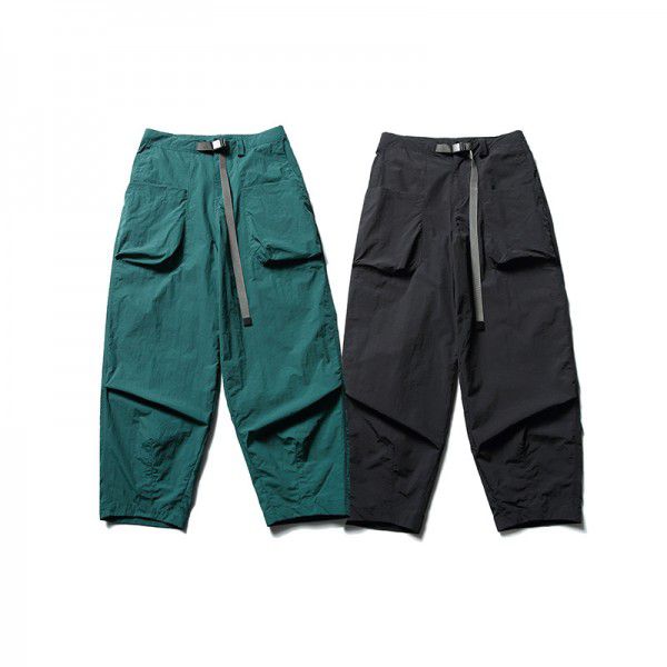 Autumn new drawstring straight leg pants with Japanese retro functional design, pleated paratrooper pants for men