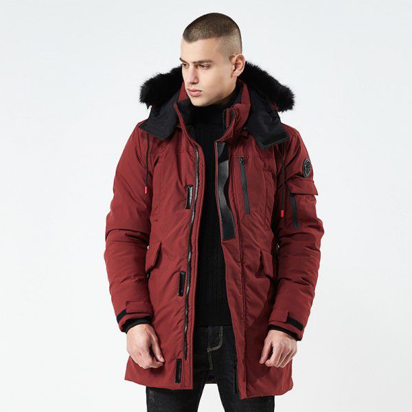 Men's mid length cotton jacket, hooded and thickened windproof cotton jacket, warm cotton jacket for young men