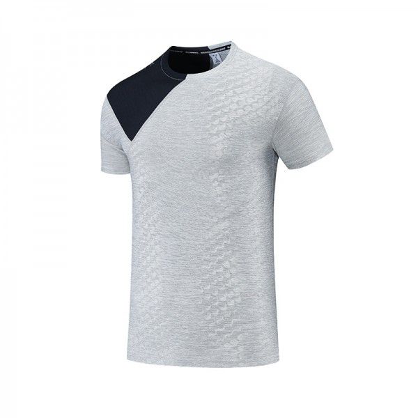 Men's outdoor quick drying T-shirt sports short sleeved breathable sweat absorbing round neck muscle training running elastic top