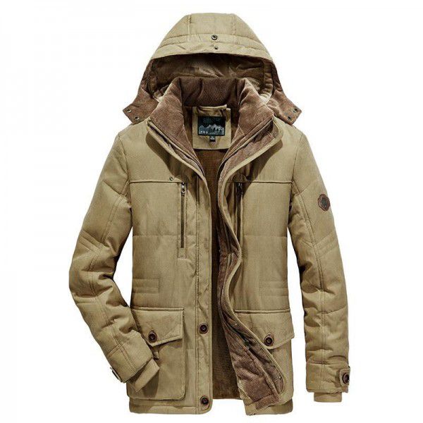 Winter plush men's cotton jacket, solid color, loose fit, oversized hooded cotton jacket