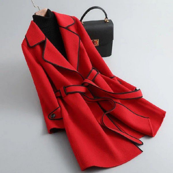 Winter new high-end double-sided woolen coat, cashmere coat, women's high-end mid length foreign style wool coat 