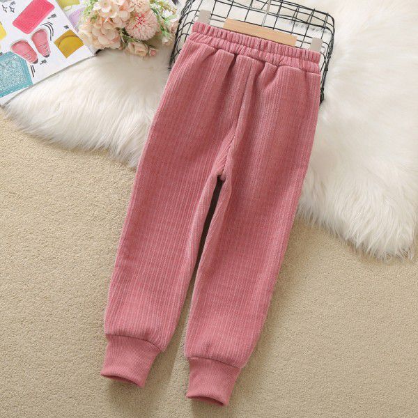 Girls' embroidered pants autumn and winter new plush and thickened leggings Chinese children's Korean casual pants sports pants 