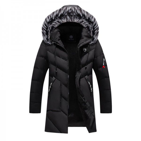 Winter cotton jacket, medium length, thickened, cold and warm, detachable hat, men's slim fit casual cotton coat 