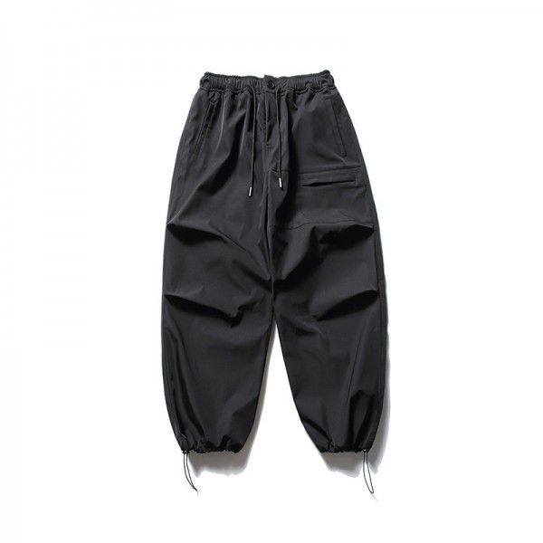 Autumn style zippered pocket decoration leggings Japanese retro solid color loose men's casual pants