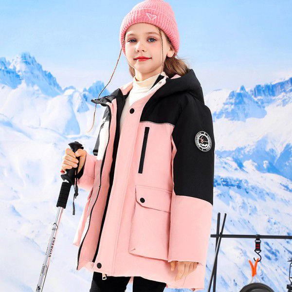 Children's down jacket for boys and girls, medium length winter medium to large children's white duck down thickened jacket
