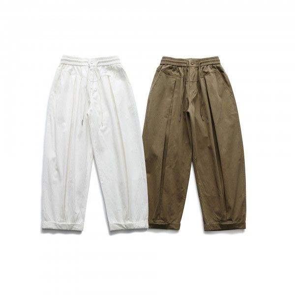 Spring New Solid Color Pleated Wide Leg Casual Pants Japanese Retro Loose Unisex Pants for Men