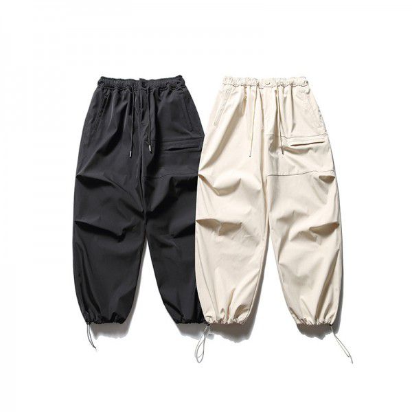 Autumn style zippered pocket decoration leggings Japanese retro solid color loose men's casual pants