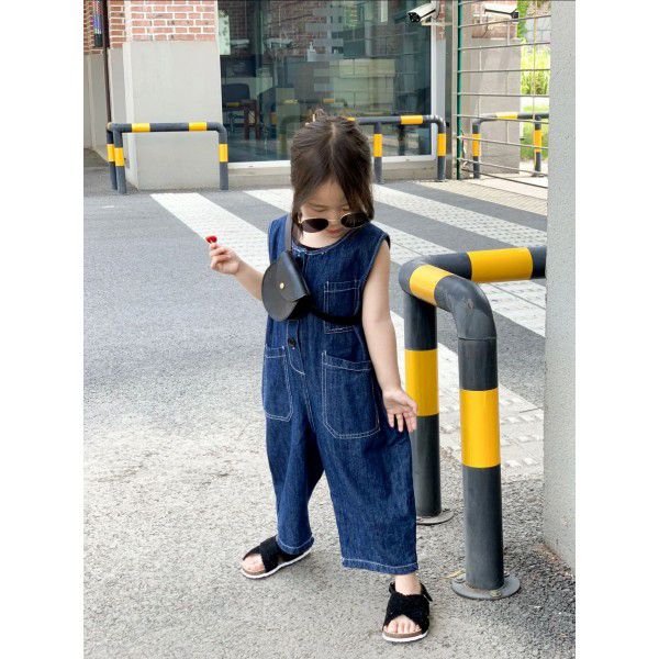 Children's Bodysuit Strap Pants Spring/Summer Boys' and Girls' Korean Version Fashion Loose Workwear Sleeveless Denim Bodysuit 