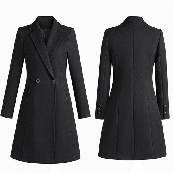 High end woolen coat, women's mid length winter thick cotton jacket, suit jacket 