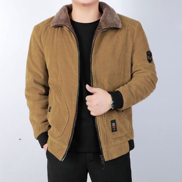 Corduroy cotton jacket, loose oversized cotton jacket, middle-aged and elderly casual warm cotton jacket