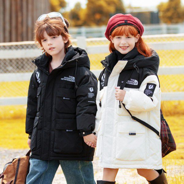 Children's down jacket, girl's medium length winter medium to large children's clothing, thickened boy's jacket