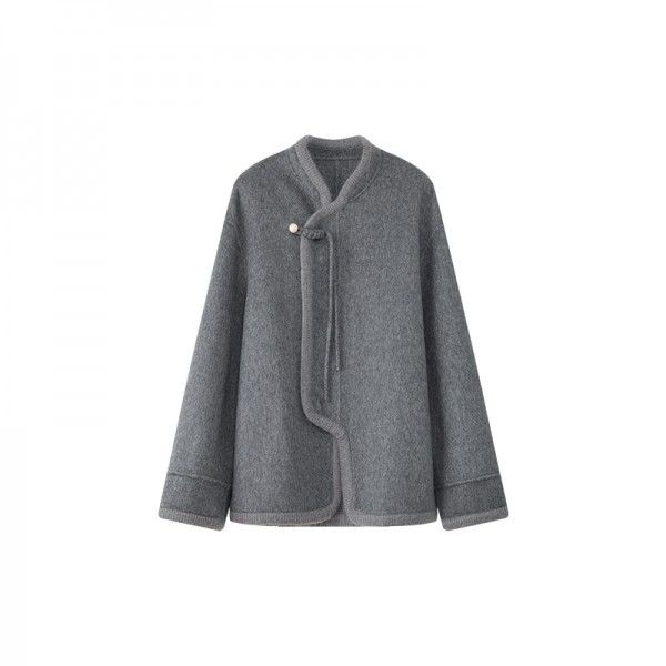 Double sided cashmere coat with button up for women's autumn and winter high-end woolen jacket 