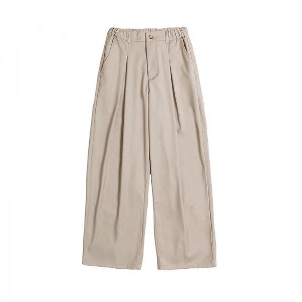 Japanese style solid color loose cut men's casual pants with straight leg trousers