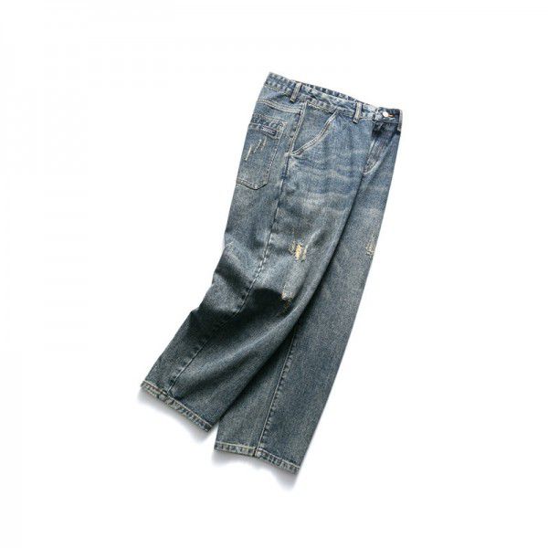 Spring New Jeans Men's Wear and Wear Out Men's Straight leg Pants